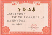 2008年山東省建材工業(yè)十大自主創(chuàng)新品牌企業(yè)